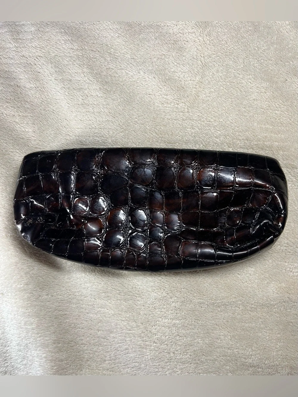 Brighton Brown Croc Embossed Patent Cosmetic Pouch Makeup Bag Leather Trim